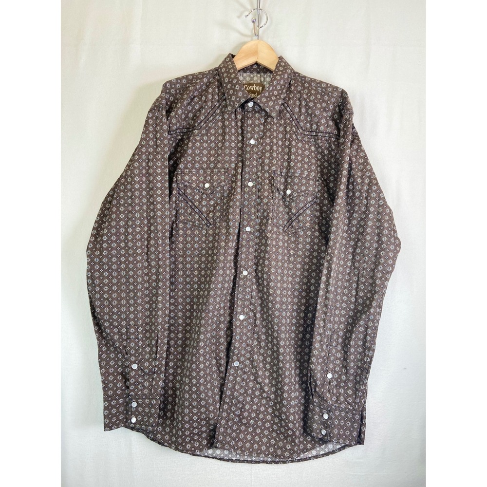 Cowboy Legend Mens Brown Geometric Pearl Snap Western Shirt Cotton XL